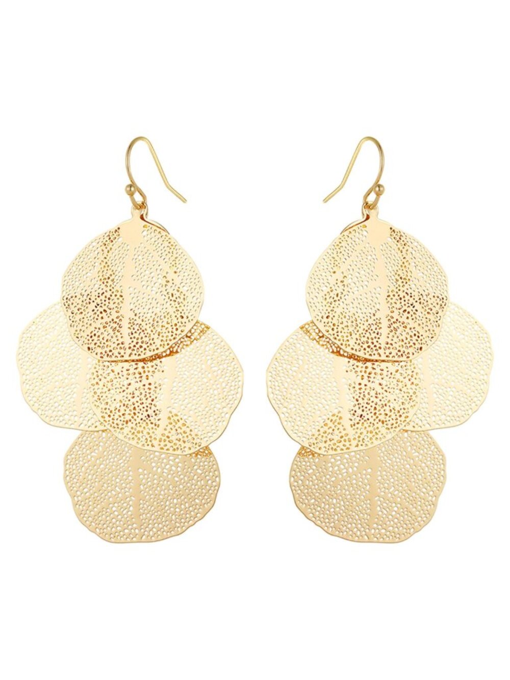 14K Gold Plated Filigree Leaf Chandelier Dangle Earrings Lightweight